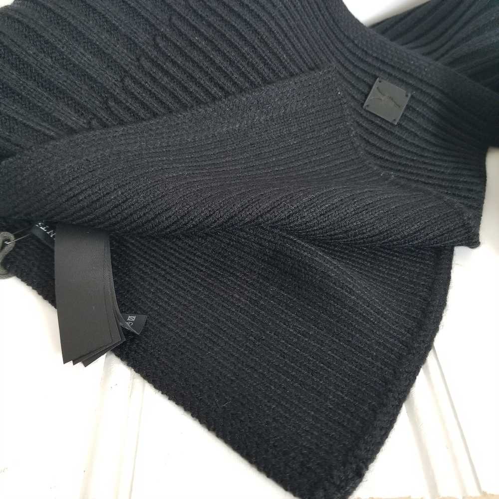 All Saints Winter Scarf Black Ribbed Wool Blend Winter Unisex Mens Accessory - Picture 5 of 14